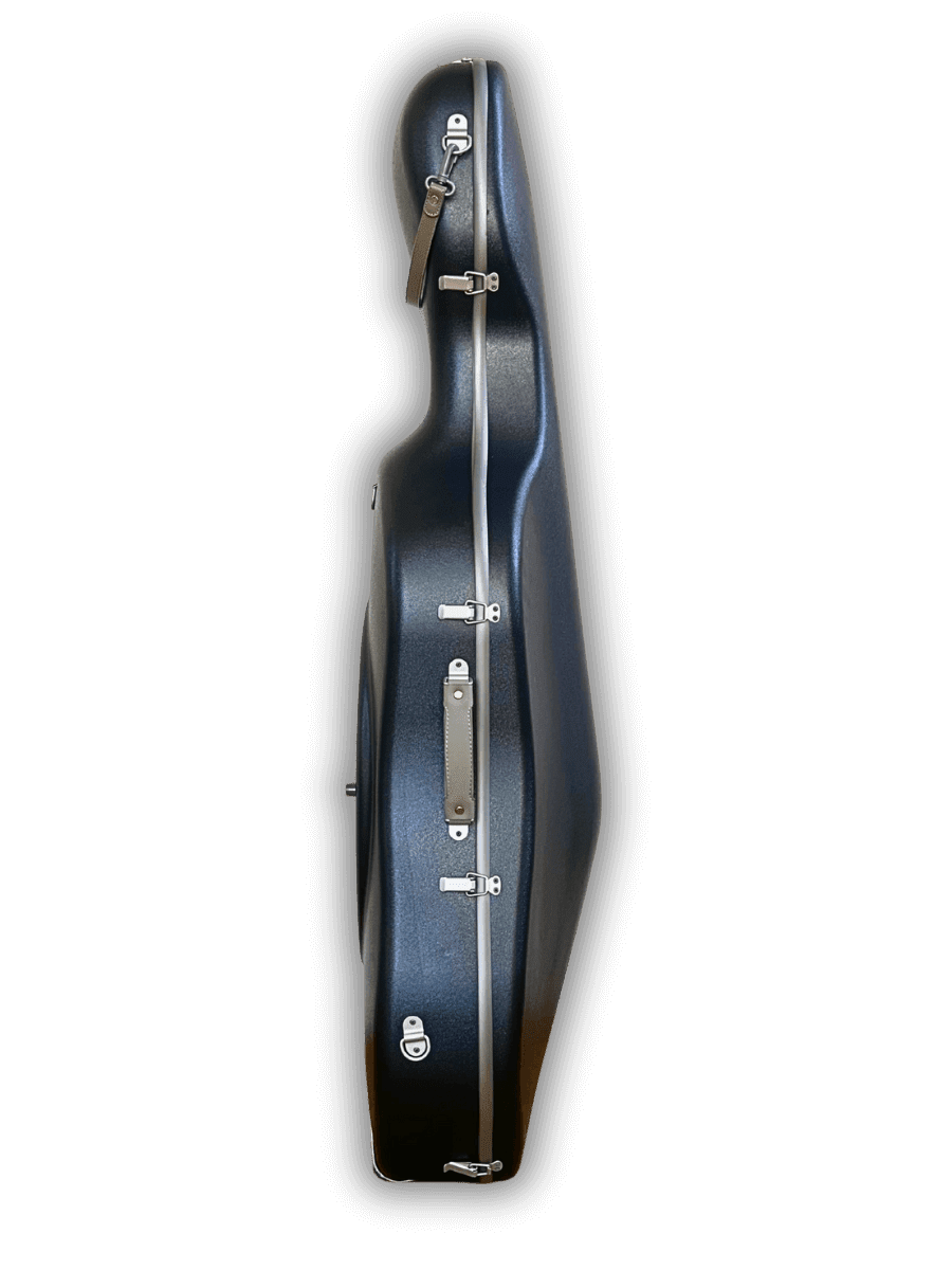 Durable 3.5kg cello hard case with leather handle, straps, and accessory pouch