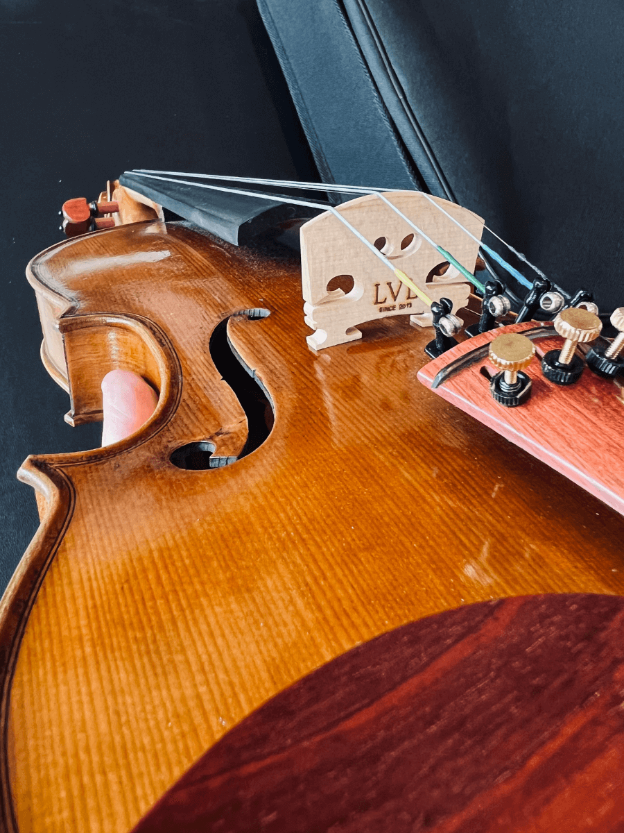 JV05 handmade violin professional bridge and fingerboard setup for balanced tone and playability