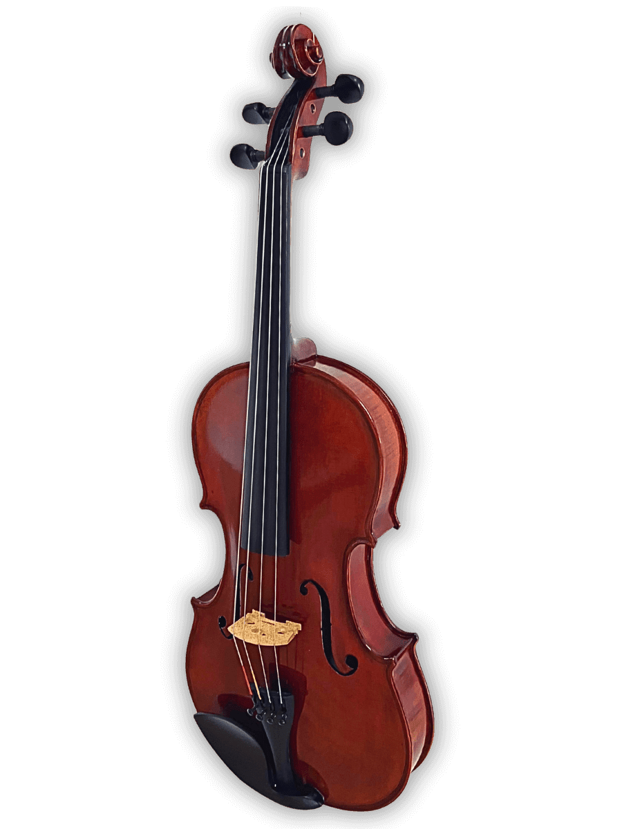 Front view of Melodiebogen German Viola MB-VL100 showing bright varnish, elegant handcrafting, and precise German workmanship.