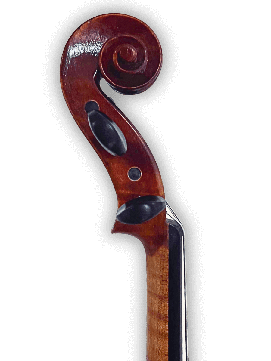 Close-up of the tailpiece and bridge on Melodiebogen German Viola MB-VL200 for optimal tone and playability.
