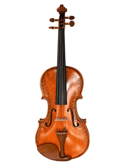 Regal Violin with floral cravings, labeled Stradivarius