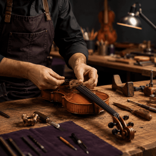 a violin undergoing proper setup