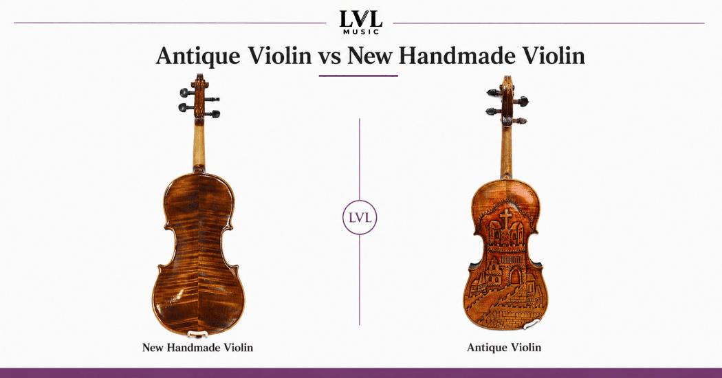 Antique violin compared with a new handmade violin