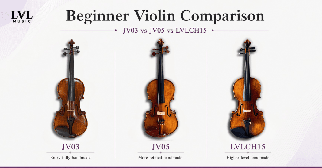 Jviolins JV03, JV05 and LVLCH15 handmade violins for beginner players