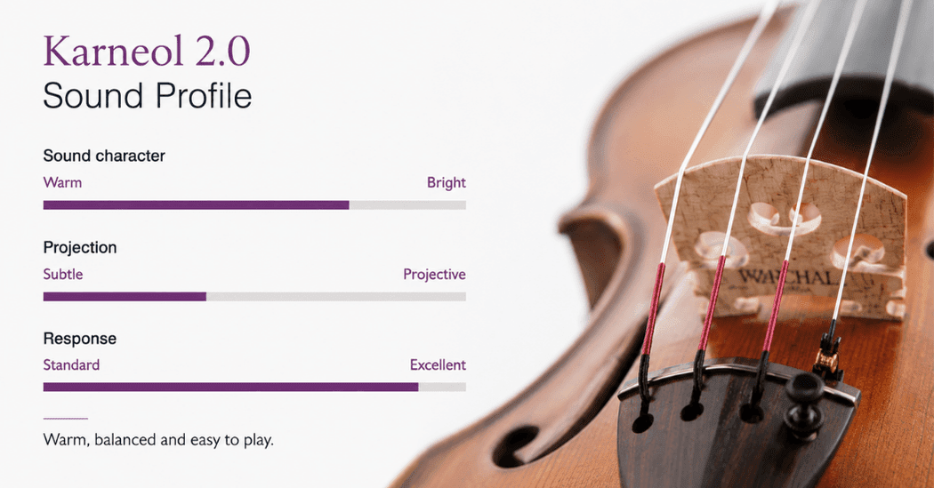 Warchal Karneol 2.0 violin strings sound profile showing warm character, subtle projection and strong response